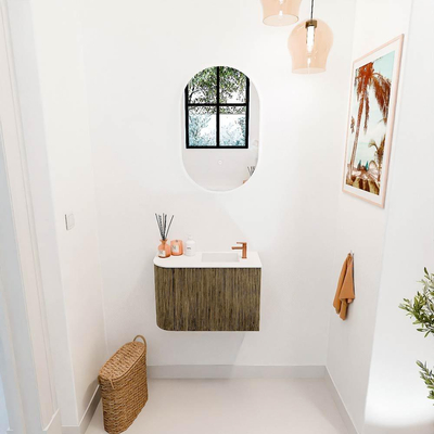 Mondiaz JOYA 61.6cm toiletmeubel - ronding links kleur Dusk - Wastafel FAYE positie Rechts 1 kraangat kleur Talc.