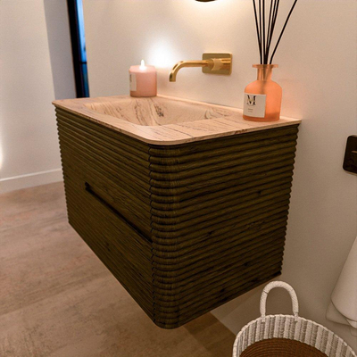 Mondiaz CIRO-DLUX Meuble de salle de bains - 80x45x50cm - lavabo en solid surface Arena - 1 vasque au milieu - sans trous de robinetterie - 2 tiroirs - Shadow