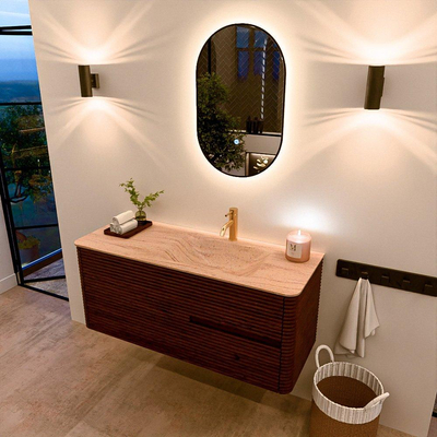 Mondiaz CIRO-DLUX Badkamermeubelset - 120x45x50cm - Solid surface wastafel Saba - 1 wasbak Rechts - 1 kraangat - 2 lades - Ruby