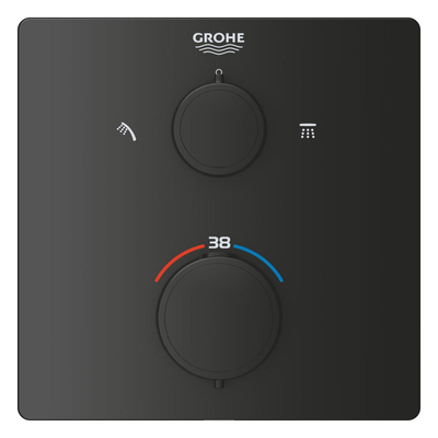 Grohe Precision showerset compleet m. handdouche ø11cm m. 2 straalsoorten en hoofddouche 25x25cmm. inbouw douchekraan therm. vierkant m. omstel mat zwart