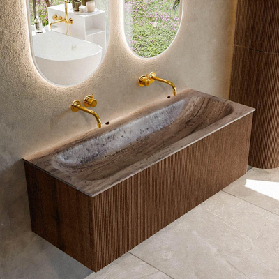 MONDIAZ KURVE-DLUX 120cm badmeubel kleur Walnut met 1 lade en 0 deuren. Wastafel BIG LARGE Midden zonder kraangat Oza.