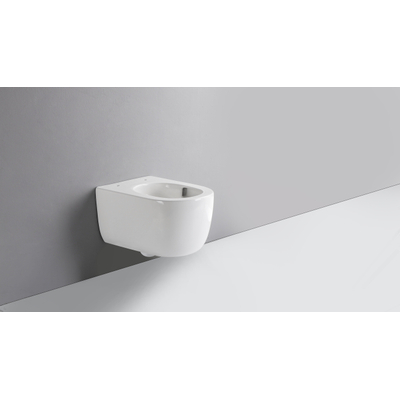 QeramiQ Lago twist Wandcloset - 36.5x53.0cm - diepspoel - rimless - met zitting - glans wit OUTLETSTORE