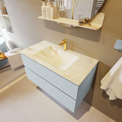 Mondiaz VICA-DLUX Ensemble de meuble de salle de bain - 90cm - meuble sous-vasque argile - 2 tiroirs - lavabo encastré nuage milieu - 1 trou de robinet - version haute 60cm - frape