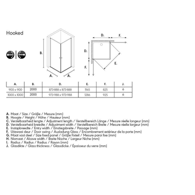 Sealskin Hooked cabine de douche 90x90cm avec entrée d’angle verre de sécurité 6mm chrome