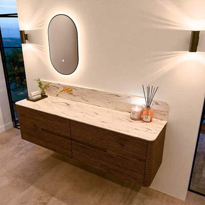 Mondiaz CIRO-DLUX Meuble de salle de bains - 180x45x50cm - Vasque solid surface Nata - 1 lavabo à gauche - sans trous de robinetterie - 4 tiroirs - Dusk