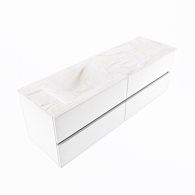 Mondiaz VICA-DLUX ensemble de meuble de salle de bain - 150cm - meuble sous lavabo talc - 4 tiroirs - lavabo encastré cloud gauche - 1 trou de robinet - version haute de 60cm - ostra