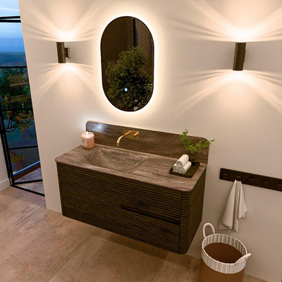 Mondiaz CIRO-DLUX Meuble de salle de bains - 110x45x50cm - lavabo solid surface Oza - 1 vasque à gauche - sans trous de robinetterie - 2 tiroirs - Shadow