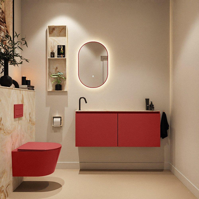 MONDIAZ TURE-DLUX Meuble toilette - 120cm - Fire - EDEN - vasque Frappe - position gauche - 1 trou de robinet