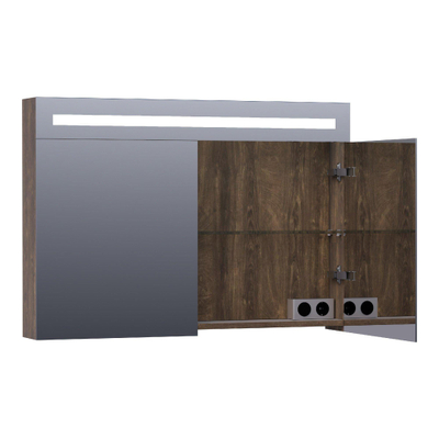 BRAUER Double Face Armoire de toilette 100x70cm éclairage intégré rectangulaire 2 portes pivotantes MFC Burned Bark