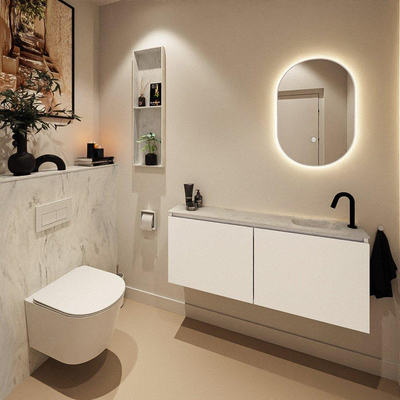 MONDIAZ TURE-DLUX Meuble de WC 120 cm Talc. EDEN vasque Opalo position droite. Avec 1 trou de robinet.