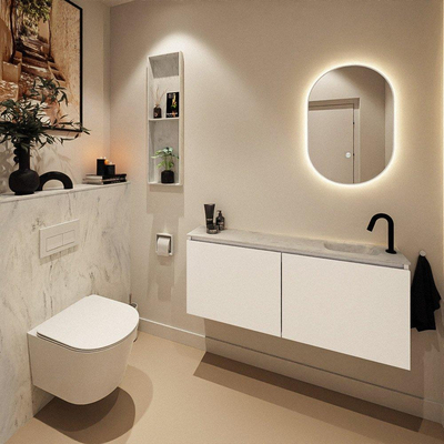 MONDIAZ TURE-DLUX Meuble toilette - 120cm - Talc - EDEN - vasque Opalo - position droite - 1 trou de robinet