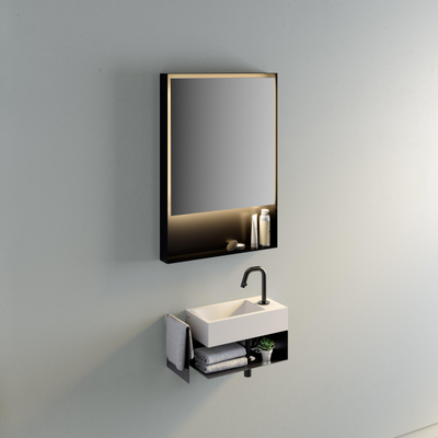 Clou Flush étagère ouverte 44x18x20,5cm avec porte-serviettes gauche acier inoxydable noir thermolaqué