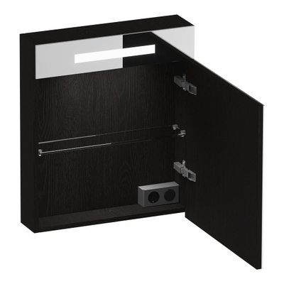 BRAUER Promise spiegelkast – 59x70x15 cm – directe LED boven – rechtsdraaiend – Timber Black