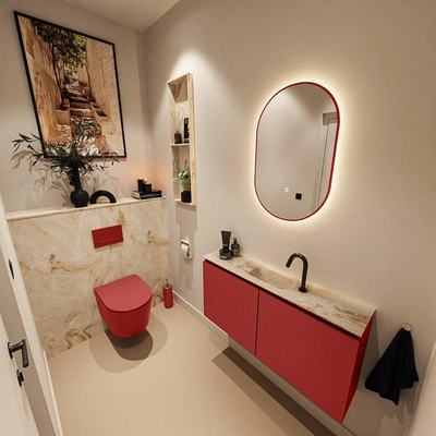 MONDIAZ TURE-DLUX Meuble toilette - 100cm - Fire - EDEN - vasque Frappe - position centrale - 1 trou de robinet