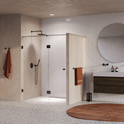 BRAUER Void Carving Porte de niche - 2 pièces - 150x200cm - porte battante de 70cm sur verre - revêtement verre - réversible - verre clair - PVD gunmetal brossé