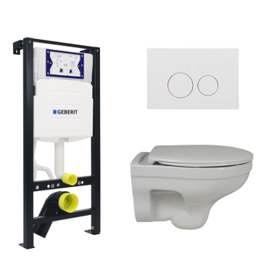 Plieger Basic Toiletset Rimfree - réservoir encastré UP320 - WC suspendu - sans rebord - abattant - softclose - plaque de commande blanche - boutons ronds - blanc