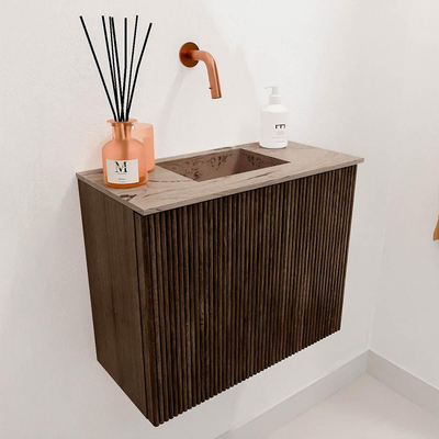 Mondiaz JOYA-DLUX 50cm toiletmeubel - kleur Walnut - Wastafel FAYE positie Midden Zonder kraangat kleur Arena.