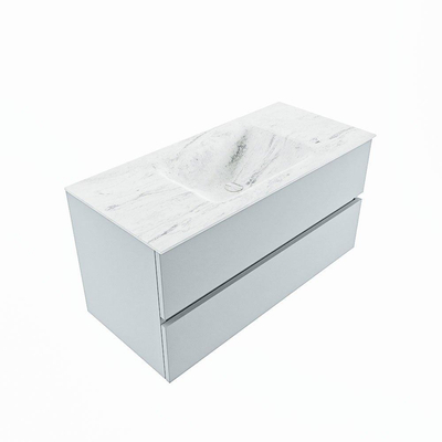 Mondiaz VICA-DLUX ensemble de meuble de salle de bain - 100cm - meuble sous-vasque argile - 2 tiroirs - lavabo encastré nuage milieu - sans trous de robinet - version haute 60cm - opalo