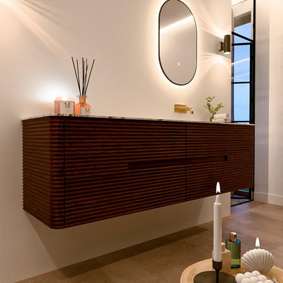 Mondiaz CIRO-DLUX Badkamermeubelset - 170x45x50cm - Solid surface wastafel Glace - 1 wasbak Rechts - zonder kraangaten - 4 lades - Ruby