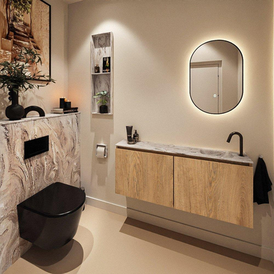 MONDIAZ TURE-DLUX Meuble toilette - 120cm - Washed Oak - EDEN - vasque Glace - position droite - 1 trou de robinet