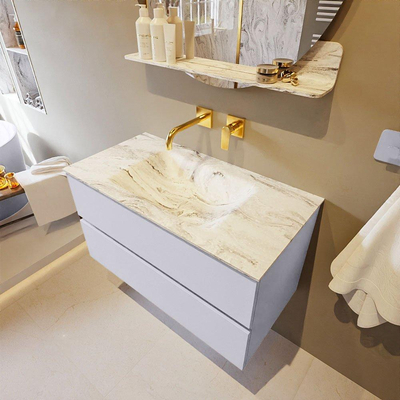 Mondiaz VICA-DLUX ensemble de meuble de salle de bain - 90cm - meuble sous-vasque cale - 2 tiroirs - lavabo encastré cloud milieu - sans trous de robinet - version haute de 60cm - glace