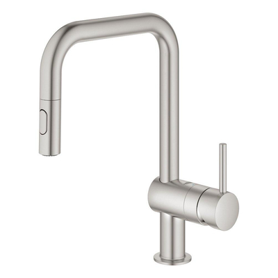 Grohe Minta Keukenkraan - draaibare/uittrekbare uitloop - 2 straalsoorten - Brushed Supersteel (RVS)