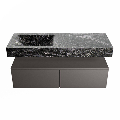 Mondiaz ALAN-DLUX Ensemble de meuble - 120cm - meuble Dark grey mat - 2 tiroirs - Lavabo Cloud Lava suspendu - vasque Gauche - 0 trous de robinet
