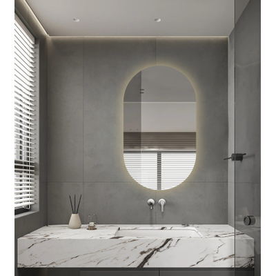 Adema Shine Badkamerspiegel - 70x120cm - Ovaal - horizontale / verticale plaatsing - indirecte LED verlichting - Spiegelverwarming - Infrarood