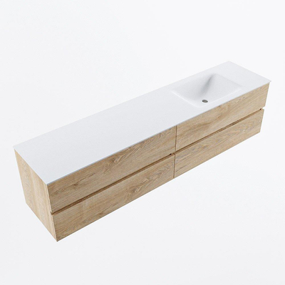 Mondiaz VICA ensemble de meuble de salle de bain - 200cm - meuble sous-vasque chêne blanchi - 4 tiroirs - lavabo cloud droite - sans trous de robinet - version haute 60cm - talc