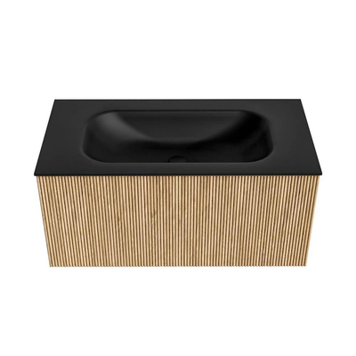 MONDIAZ KURVE Meuble de salle de bains 90cm couleur Oak avec 1 tiroir. Lavabo BIG SMALL central sans trou de robinet Urban.