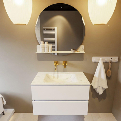 MONDIAZ VICA-DLUX Ensemble meuble de salle de bains - 80cm - meuble bas talc - 2 tiroirs - lavabo encastré cloud central - sans trous de robinet - version haute 60cm - opalo