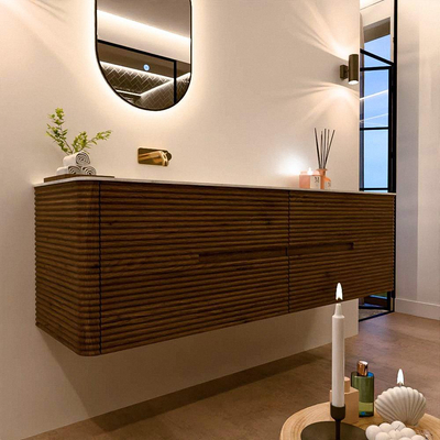 Mondiaz CIRO-DLUX Badkamermeubelset - 170x45x50cm - Solid surface wastafel Glace - 1 wasbak Links - zonder kraangaten - 4 lades - Dusk