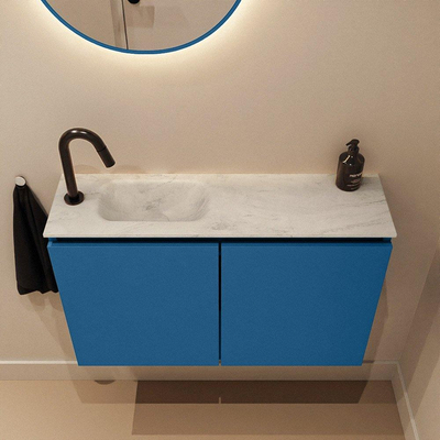 MONDIAZ TURE-DLUX 80cm toiletmeubel Jeans. EDEN wastafel Opalo positie links. Met 1 kraangat.
