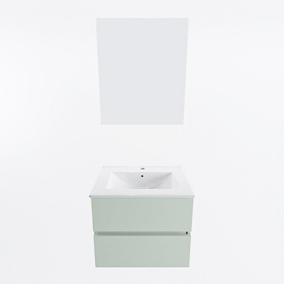 Mondiaz VICA ensemble de meuble de salle de bain - 60cm - meuble sous-vasque greey - 2 tiroirs - lavabo denia milieu - 1 trou de robinet - couleur Blanc Brillant - miroir LED - version XL 60cm de haut