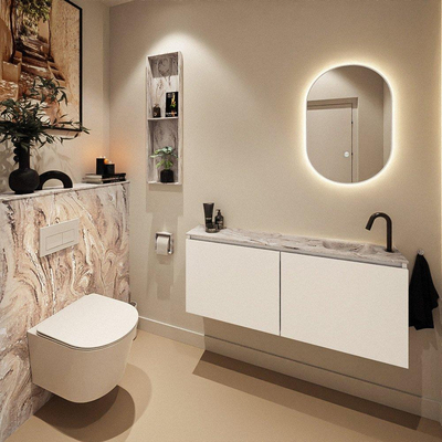 MONDIAZ TURE-DLUX Meuble toilette - 120cm - Talc - EDEN - vasque Glace - position droite - 1 trou de robinet