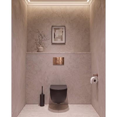 QeramiQ Dely Swirl Toiletset - 36.3x51.7cm - Geberit UP320 inbouwreservoir - met Burda frame - 35mm zitting - koperen bedieningsplaat - rechthoekige knoppen - mat zwart