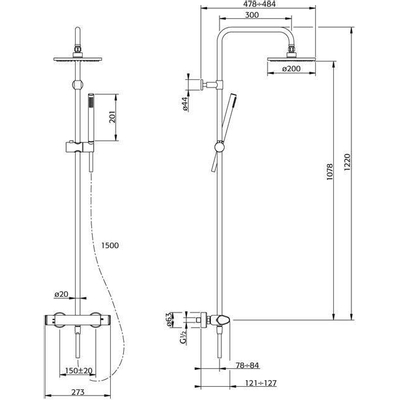 Xenz Cinca Colonne de douche pluie thermostatique à poser 122cm brilliant Chrome