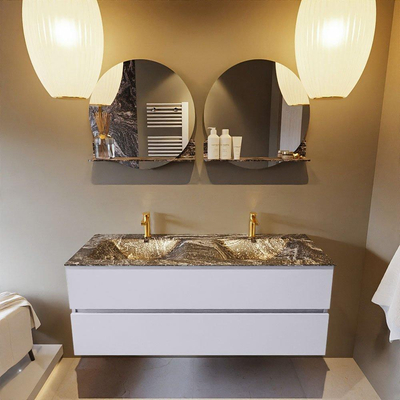 Mondiaz VICA-DLUX ensemble de meuble de salle de bain - 130cm - meuble sous-vasque cale - 2 tiroirs - lavabo encastré cloud double - 2 trous de robinet - version haute de 60cm - lave