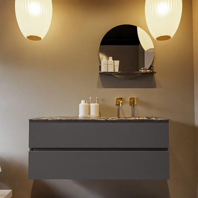 Mondiaz VICA-DLUX ensemble de meuble de salle de bain - 120cm - meuble sous-vasque gris foncé - 2 tiroirs - lavabo encastré cloud droite - sans trous de robinet - version haute de 60cm - lave