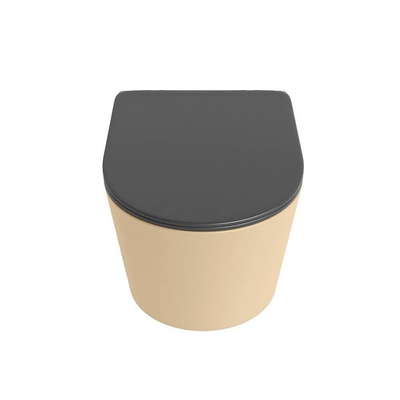 Mondiaz LAVIE hangtoilet – spoelrandloos – 36 x 53 cm – met softclose zitting – Sand (beige), zitting Dark grey (grijs)