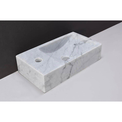 Forzalaqua Venetia Lave-main 40x22x10cm 1 trou de robinet gauche rectangulaire Carrara Marbre poli