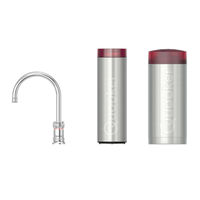 Quooker Classic Nordic Round kokendwaterkraan - draaibare uitloop - Combi incl. Cube reservoir - Warm / kokend / bruisend / gefilterd water - Chroom