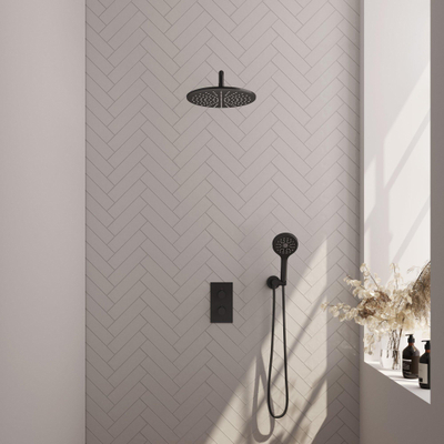 BRAUER Black Edition inbouw regendoucheset – Ø30 cm hoofddouche – ronde handdouche – met omstel – vaste douchehouder