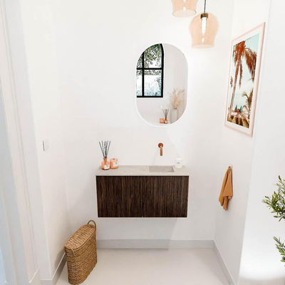 Mondiaz JOYA-DLUX 80cm toiletmeubel - kleur Walnut - Wastafel FAYE positie Rechts Zonder kraangat kleur Opalo.