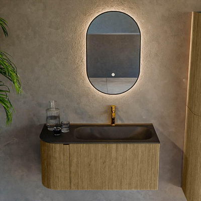 Mondiaz KURVE Badkamermeubelset - 95x46x40cm - 1 lade - 1 deur - wastafel solid surface - rechts - 1 kraangat - Dusk