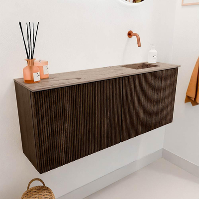 Mondiaz JOYA-DLUX 100cm toiletmeubel - kleur Walnut - Wastafel FAYE positie Rechts Zonder kraangat kleur Arena.