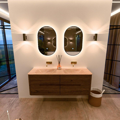 Mondiaz CIRO-DLUX Ensemble de meubles de salle de bains - 140x45x50cm - plan-vasque Solid surface Saba - 2 vasques Double - sans trous de robinet - 4 tiroirs - Dusk