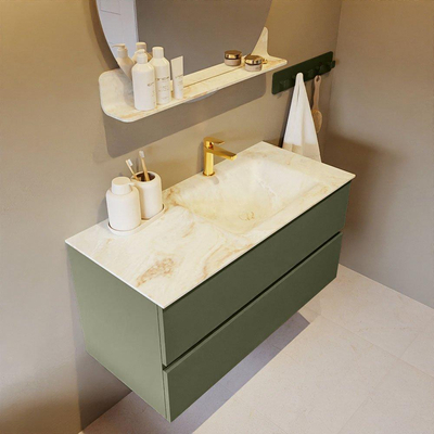 MONDIAZ VICA-DLUX Ensemble meuble de salle de bains - 100cm - meuble bas army - 2 tiroirs - lavabo encastré cloud à droite - 1 trou de robinet - version haute 60cm - frape