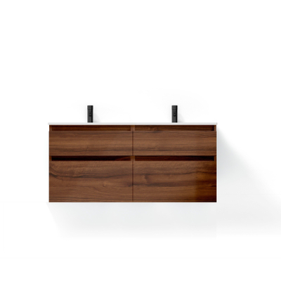 Saniclass Vita Badkamermeubelset - 140x60x46cm - 4 lades - greeploos - 2 wasbakken - 2 kraangaten - overloop - keramiek - noten