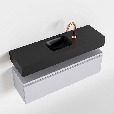 MONDIAZ ANDOR Meuble WC - 100x30x30cm - 1 trou de robinet - 1 tiroir - noir mat - lavabo centré - Solid surface - Noir